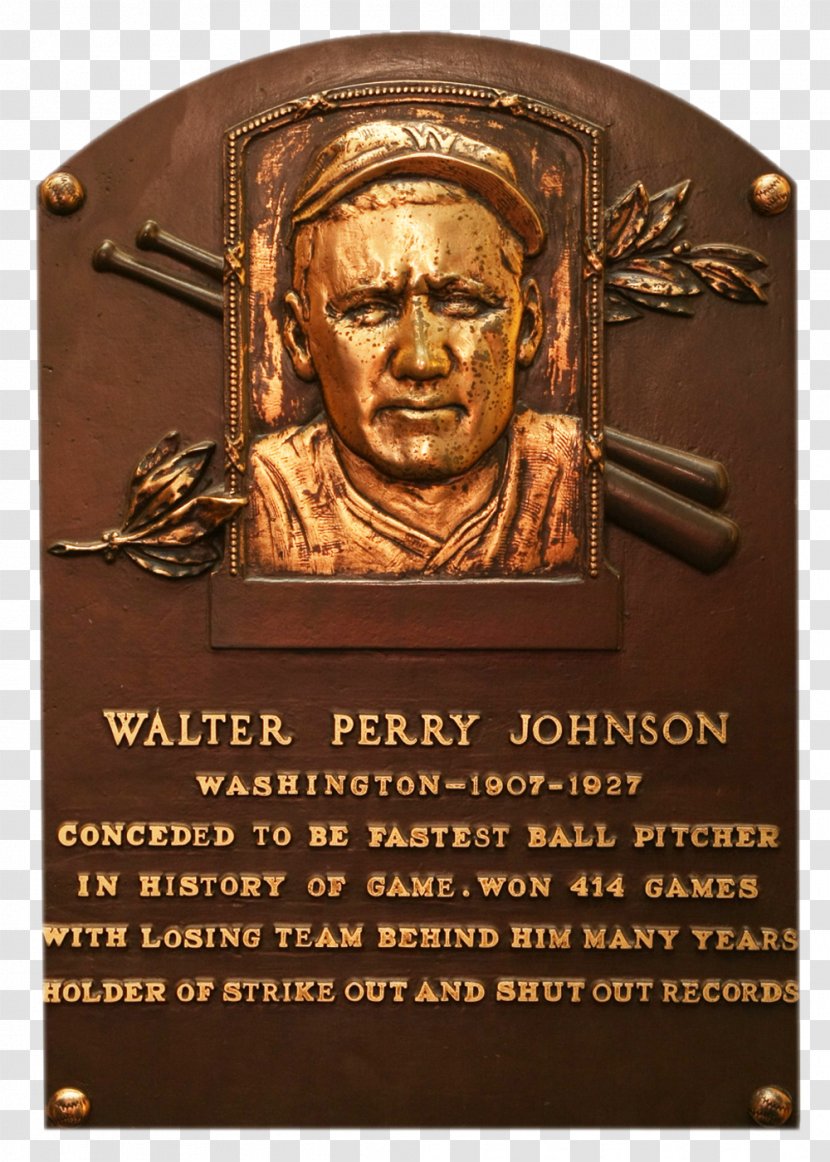 Walter Johnson National Baseball Hall Of Fame And Museum Pitcher - Artifact - Plaque Transparent PNG