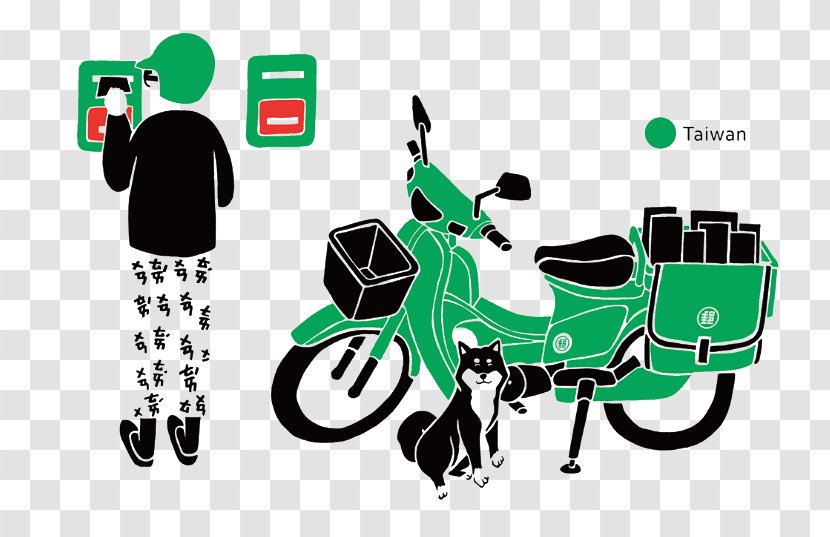 Taiwan Paper Mail Carrier Illustration - Logo - Cartoon Green Motorcycle Transparent PNG