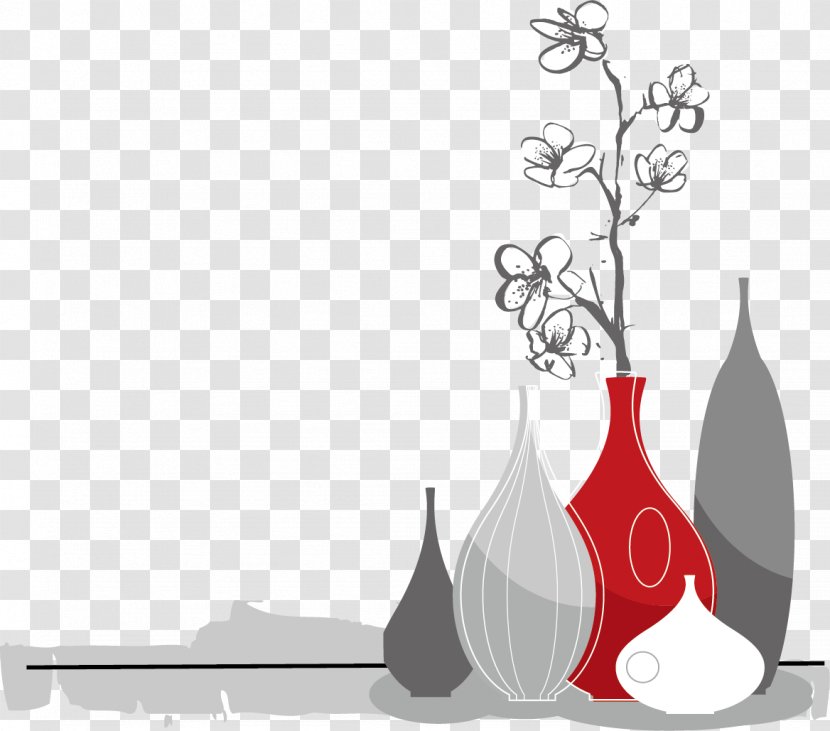 Black And White Cherry Blossom Clip Art - Pencil - Vector Vase Transparent PNG