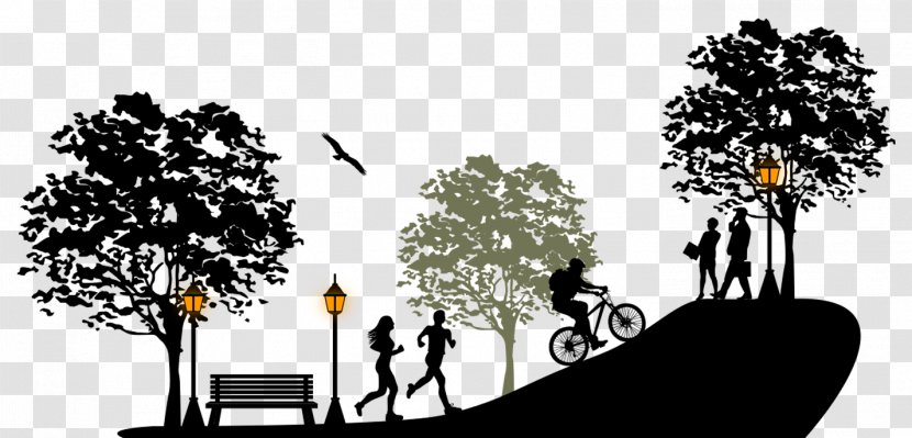 Urban Park Silhouette - Brand - Hand Drawn Running In The Cycling Scene Transparent PNG