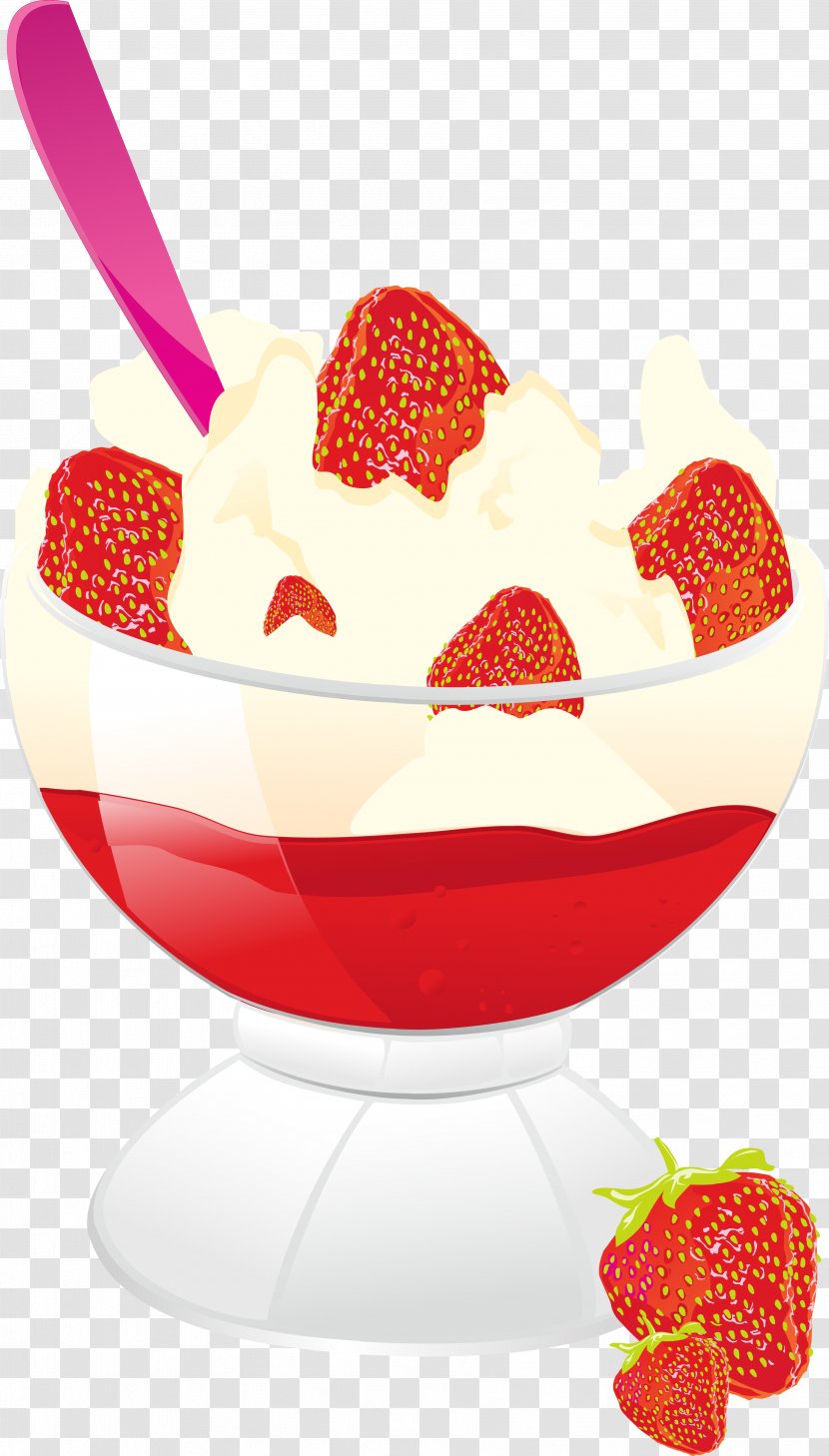 Ice Cream Sundae Smoothie Milkshake Frozen Yogurt - Garnish - Hand Painted Strawberry Pudding Cup Transparent PNG