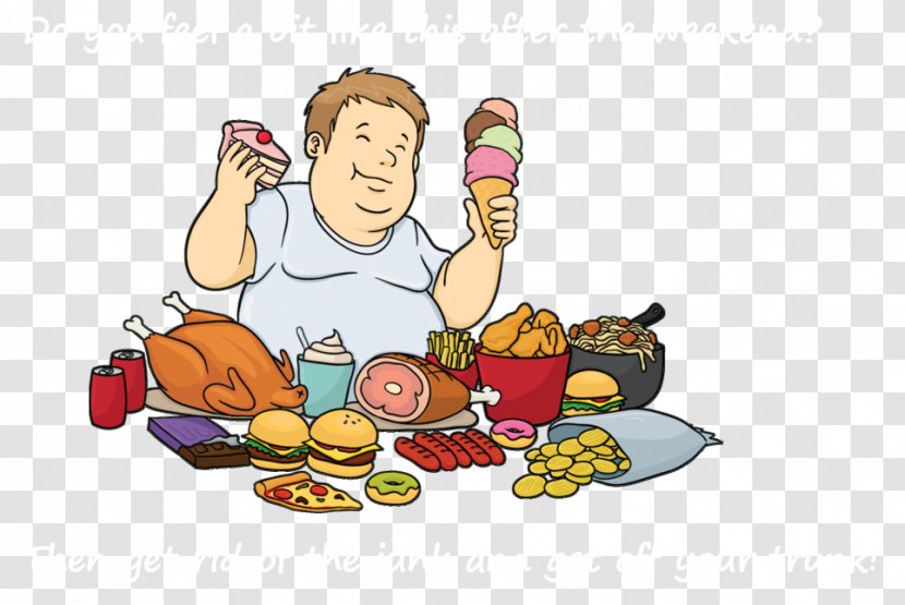Junk Food Fast Hamburger Eating Cartoon - Fat Man Transparent PNG