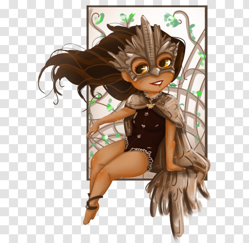 Illustration Brown Hair Fairy Cartoon - Masque And Feather Transparent PNG