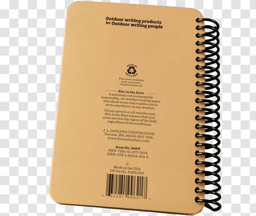 Notebook Paper Weather Rite In The Rain - Military Uniform Transparent PNG