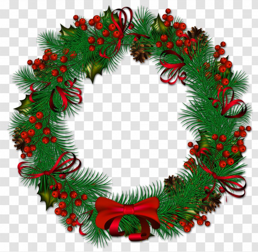Wreath Christmas Clip Art - Quartz Clock - Transparent Pinecone With Red Ribbon Clipart Transparent PNG