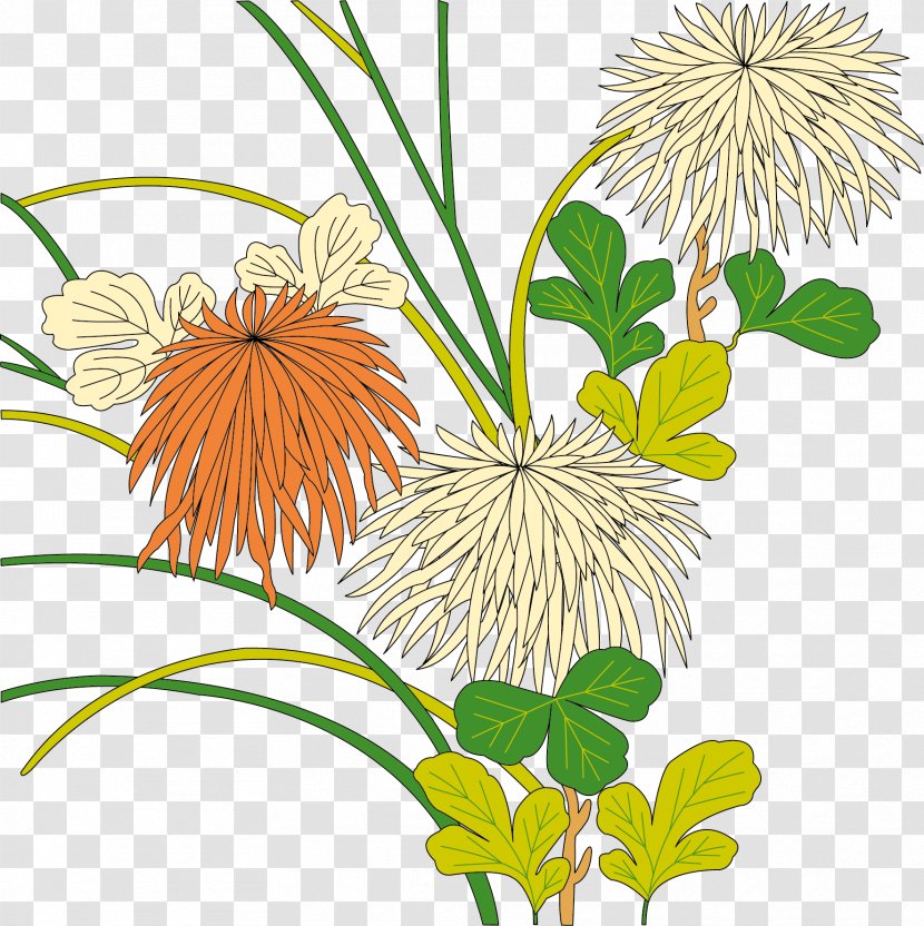 Chrysanthemum Ukiyo-e Clip Art - Dandelion - Vector Transparent PNG