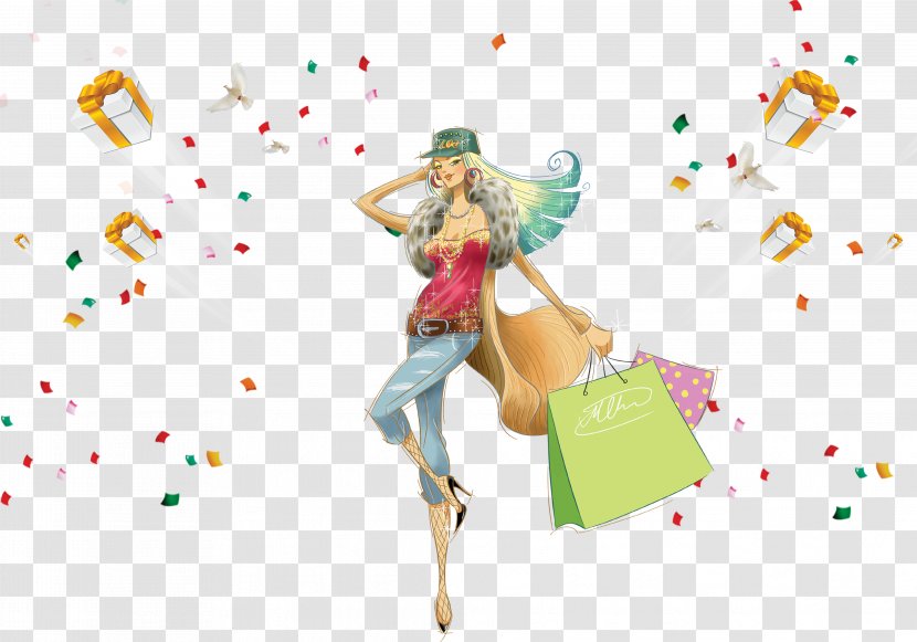 Fashion Illustration Drawing - Joint - Shopping Woman Transparent PNG