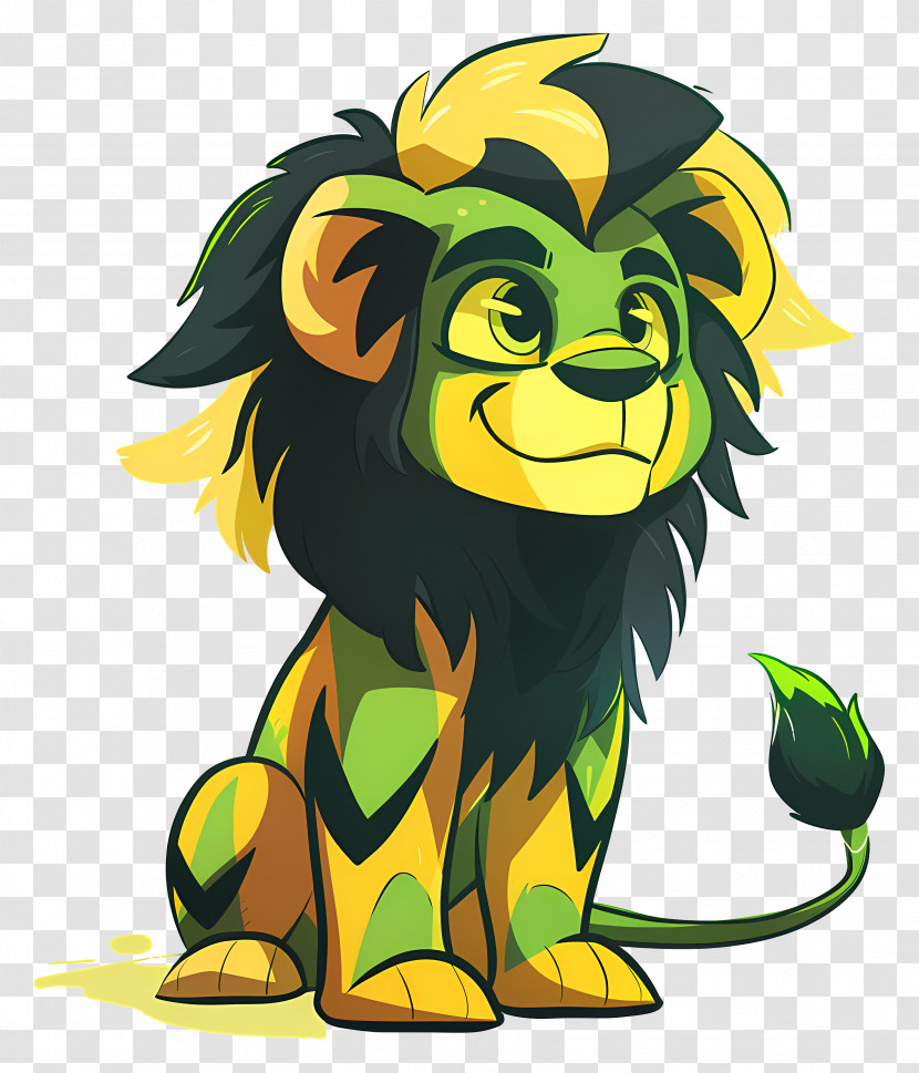 Cartoon Lion - Cute Green And Yellow Cartoon Lion Transparent PNG