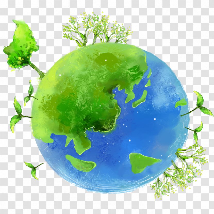 Earth Cartoon Illustration - Green - Environmental Transparent PNG
