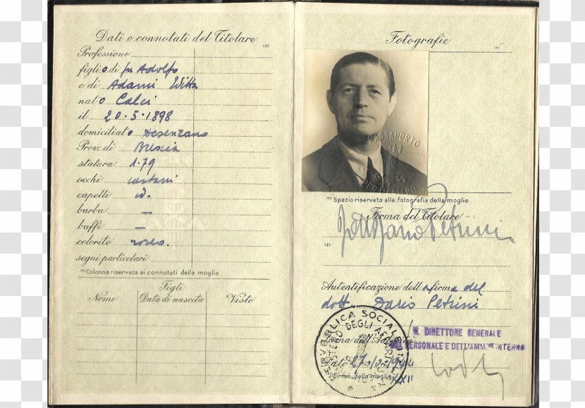 Identity Document Passport Travel Italian Social Republic - State Of Palestine - Stamp Transparent PNG