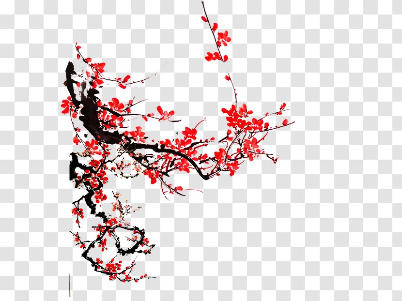 Plum Blossom Ink Wash Painting Clip Art - 天涯共此时 Transparent PNG