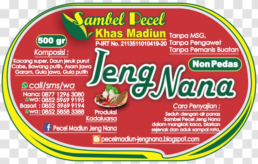 Sambal Pecel Natural Foods Bumbu - Cuisine - Pedas Transparent PNG