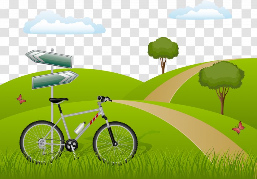 Euclidean Vector Bicycle Landscape Illustration - Ecosystem - Green Trail Transparent PNG