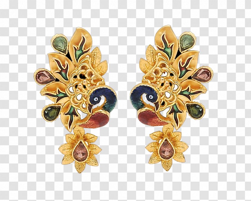 Earring Jewellery Gemstone Gold - Peacock Transparent PNG