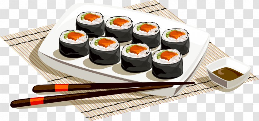 Sushi Japanese Cuisine Fish Slice - Chopsticks - Vector Transparent PNG