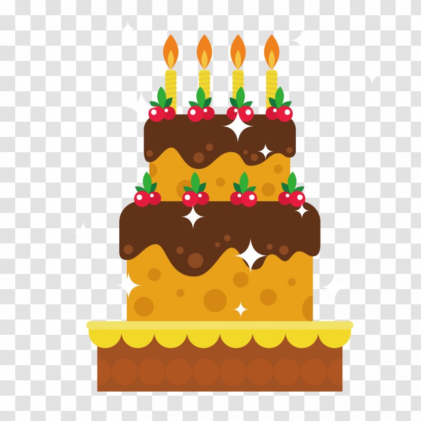 Birthday Cake Chocolate Layer Torte - Hand Painted Three Vector Transparent PNG