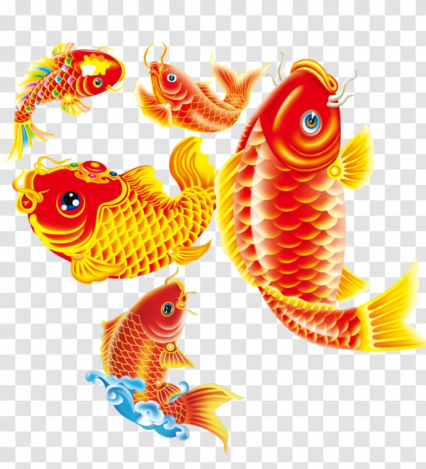 Koi New Year Picture Fish - Free Hand-painted Red Carp Pull Material Transparent PNG