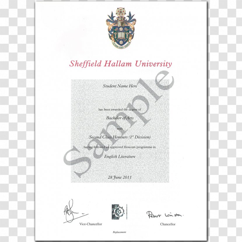 Sheffield Hallam University Font Brand - College Certificate Transparent PNG