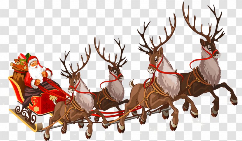 Santa Claus Reindeer Sled Clip Art - Deer - Center Transparent PNG