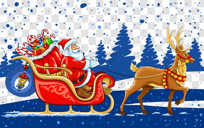 Santa Claus Reindeer Christmas Gift Illustration - Drawing - Vector Transparent PNG