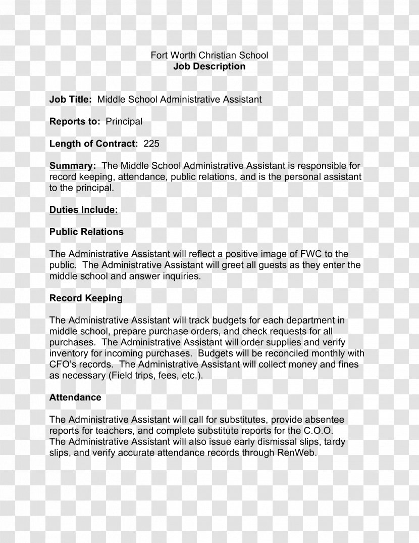 Résumé Personal Assistant Job Description Administrative Template - Resume Transparent PNG