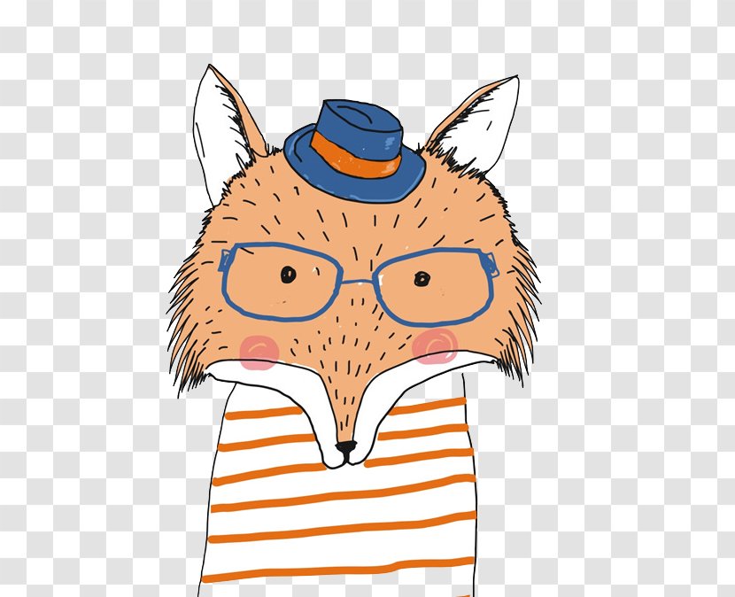 Cartoon Drawing Illustration - Owl - Wearing A Blue Hat Fox Hand-painted Transparent PNG