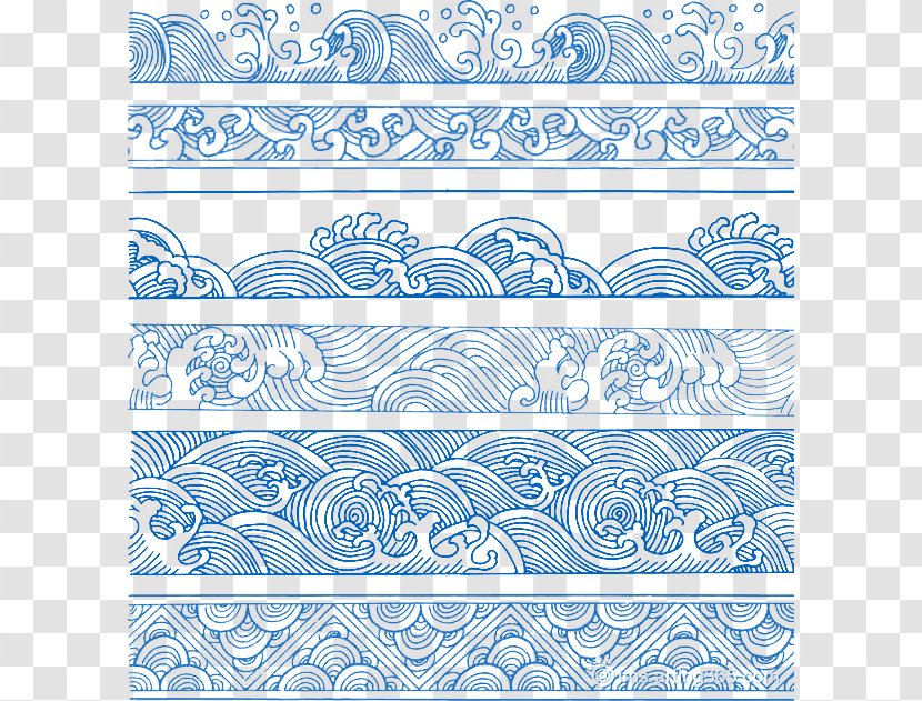 China Wind Wave Pattern - Sea - Blue Chinese Decoration Transparent PNG