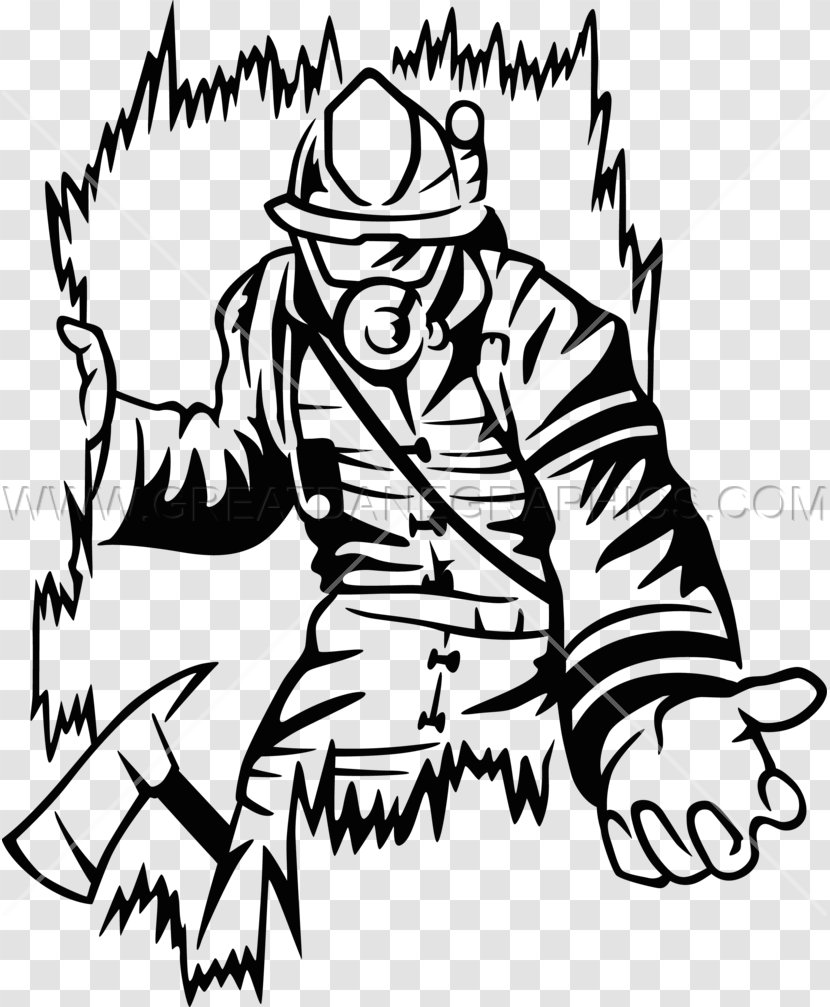 Firefighter Black And White Drawing Clip Art - Fictional Character Transparent PNG