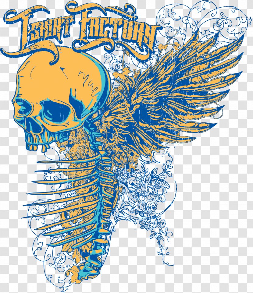 T-shirt Graphic Design - Skull - Wings Printing Transparent PNG