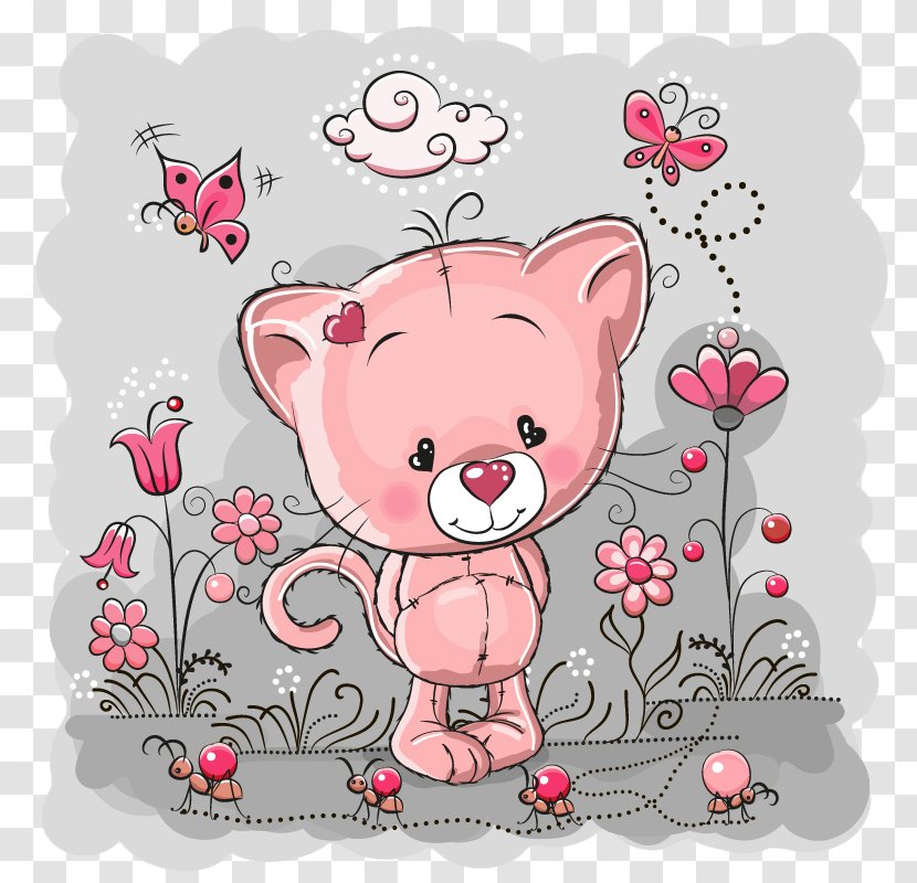 Giant Panda Kitten Bear Flower - Pink Cat Illustration Transparent PNG