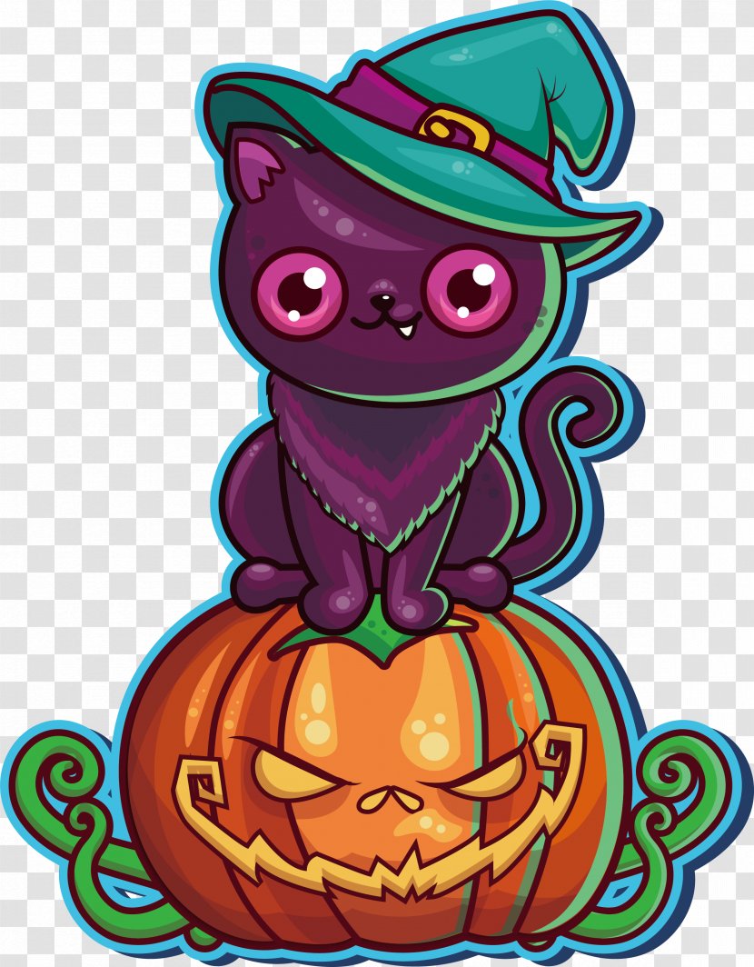 Black Cat Halloween Party Pumpkin - Cute Cartoon Transparent PNG