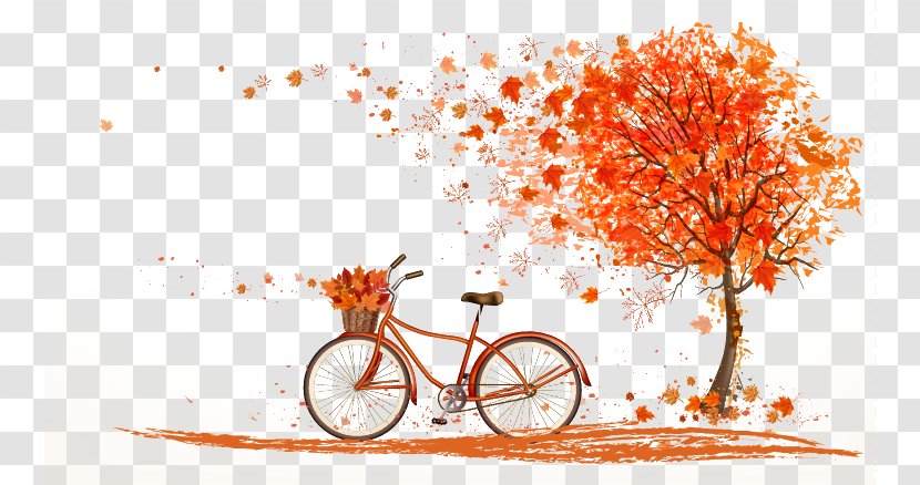 Autumn Leaf Color Tree Illustration - Branch - Orange Bicycle Under Maple Transparent PNG