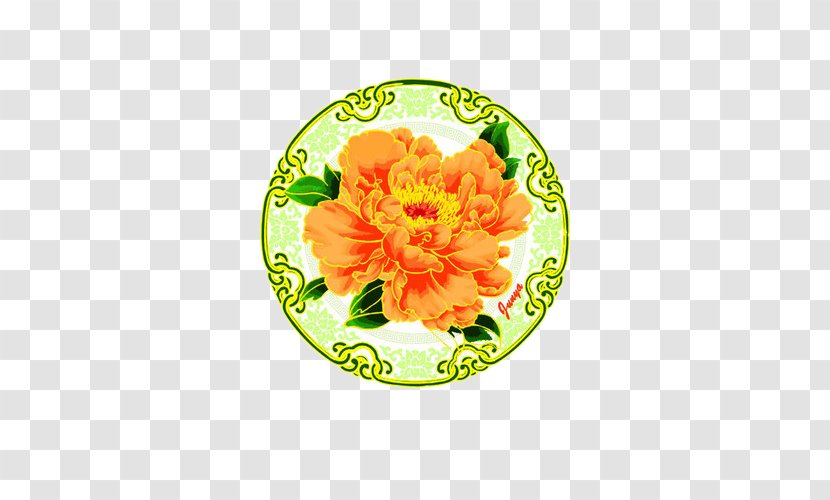 Moutan Peony Floral Design Drawing - Yellow - Round Phnom Penh Pattern Transparent PNG