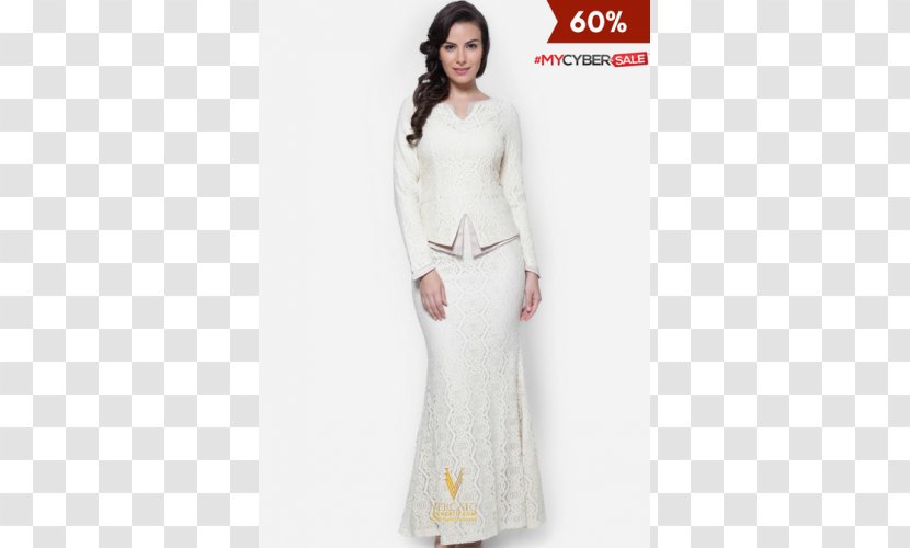Baju Kurung Lace Dress VERCATO Designer Muslimah Wear Gown - White Transparent PNG