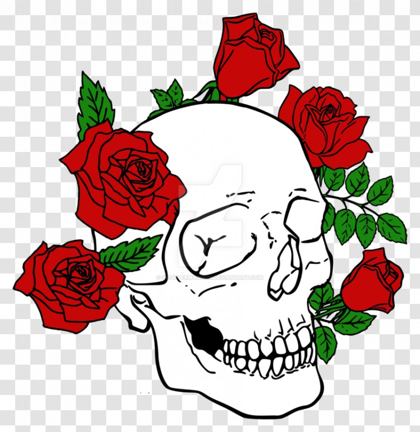 Rose Flower Human Skull Symbolism Tattoo - Watercolor - Skulls Transparent PNG