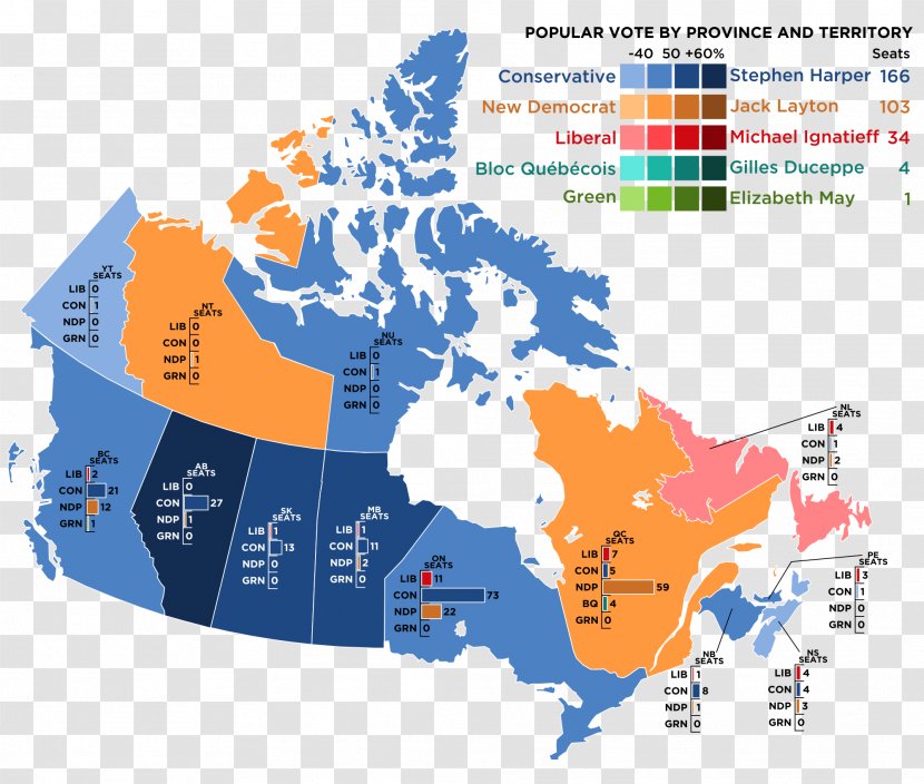 Canada Map Canadian Federal Election, 2011 - Mapa Polityczna Transparent PNG