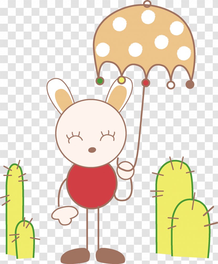 Cartoon Illustration - Heart - Rabbit Holding Umbrella Transparent PNG