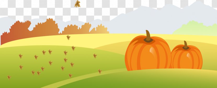 Autumn Drawing Cartoon Illustration - Painting - Hand-painted Pattern Pumpkin Field Transparent PNG