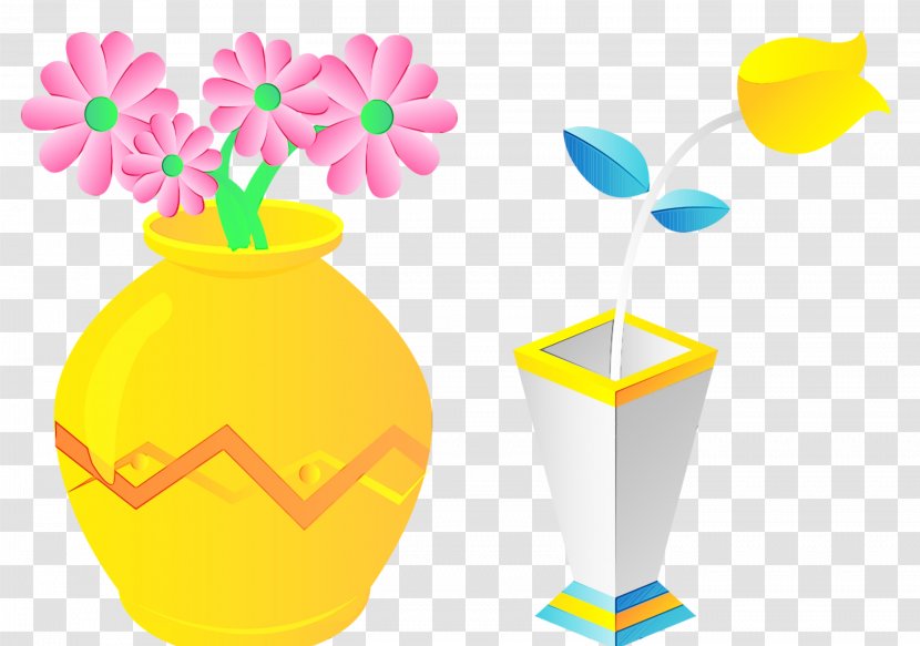 Clip Art Yellow Vase Flowerpot - Wet Ink Transparent PNG
