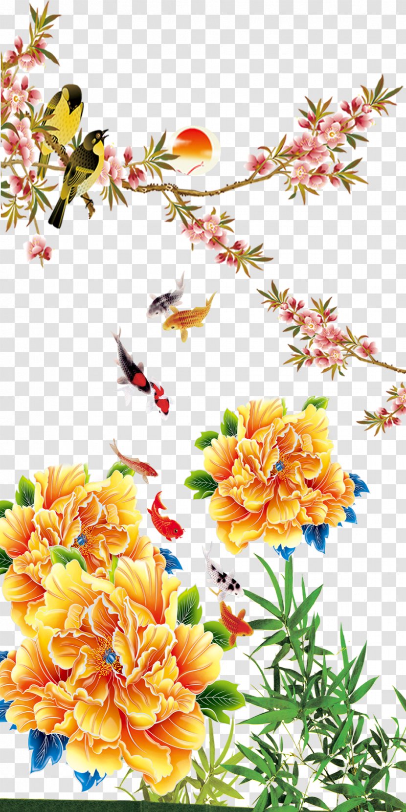 Chinese Style Bird - Calligraphy - Dahlia Transparent PNG