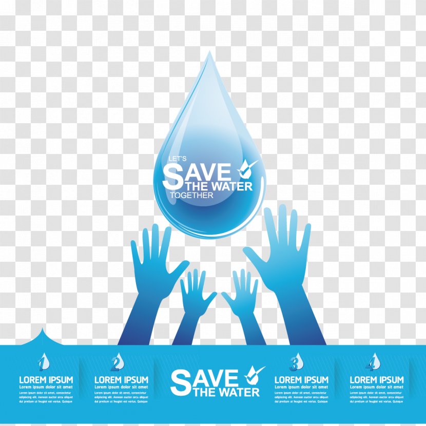 Water Efficiency Conservation Infographic - Concept - Vector Droplets And Hand Transparent PNG