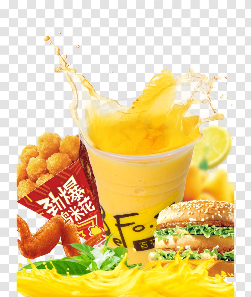 Hamburger Kentucky Fried Chicken Popcorn Fast Food - Drink - Mango Burger Transparent PNG
