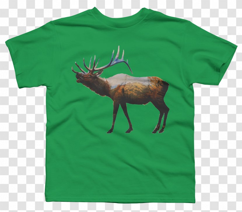 T-shirt Reindeer Green Bluza - Antler - Elk Head Transparent PNG