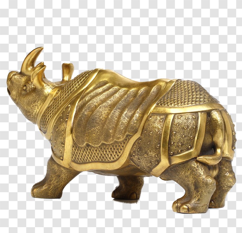 Rhinoceros Copper Bronze - Terrestrial Animal - Rhino Side Decoration Transparent PNG
