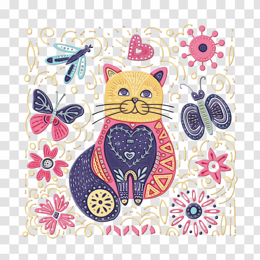 Cat Pink Pattern Yellow Small To Medium-sized Cats Transparent PNG