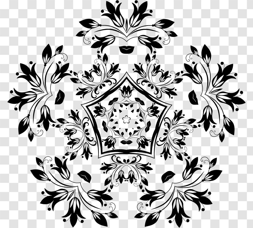Black And White Floral Design Flower Pattern - Leaf Transparent PNG