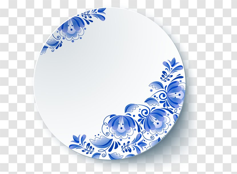 Gzhel Plate Blue And White Pottery Porcelain Ornament Transparent PNG