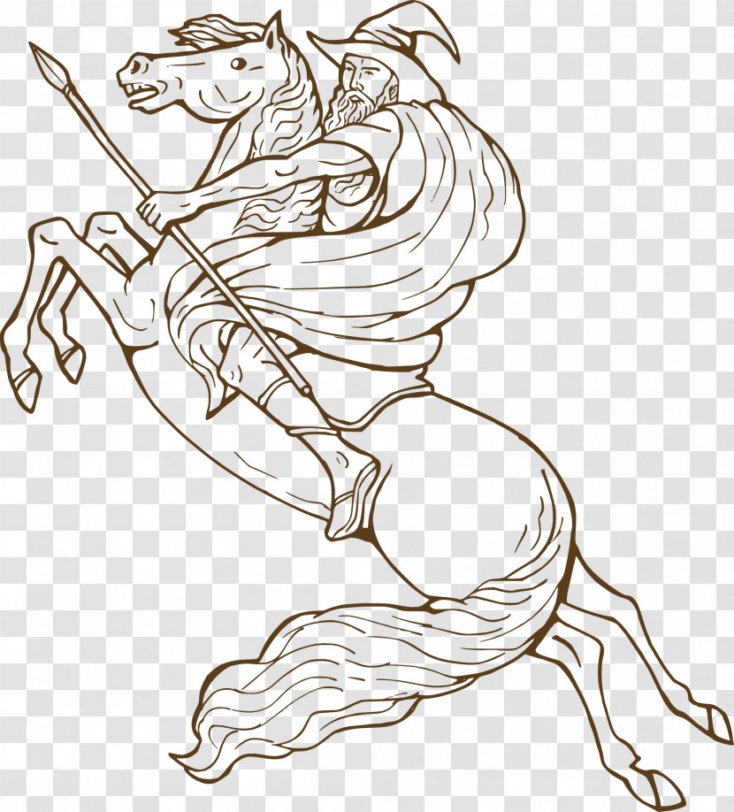 Horse Odin Equestrianism Illustration - Tree - Knight Line Drawing Vector Transparent PNG