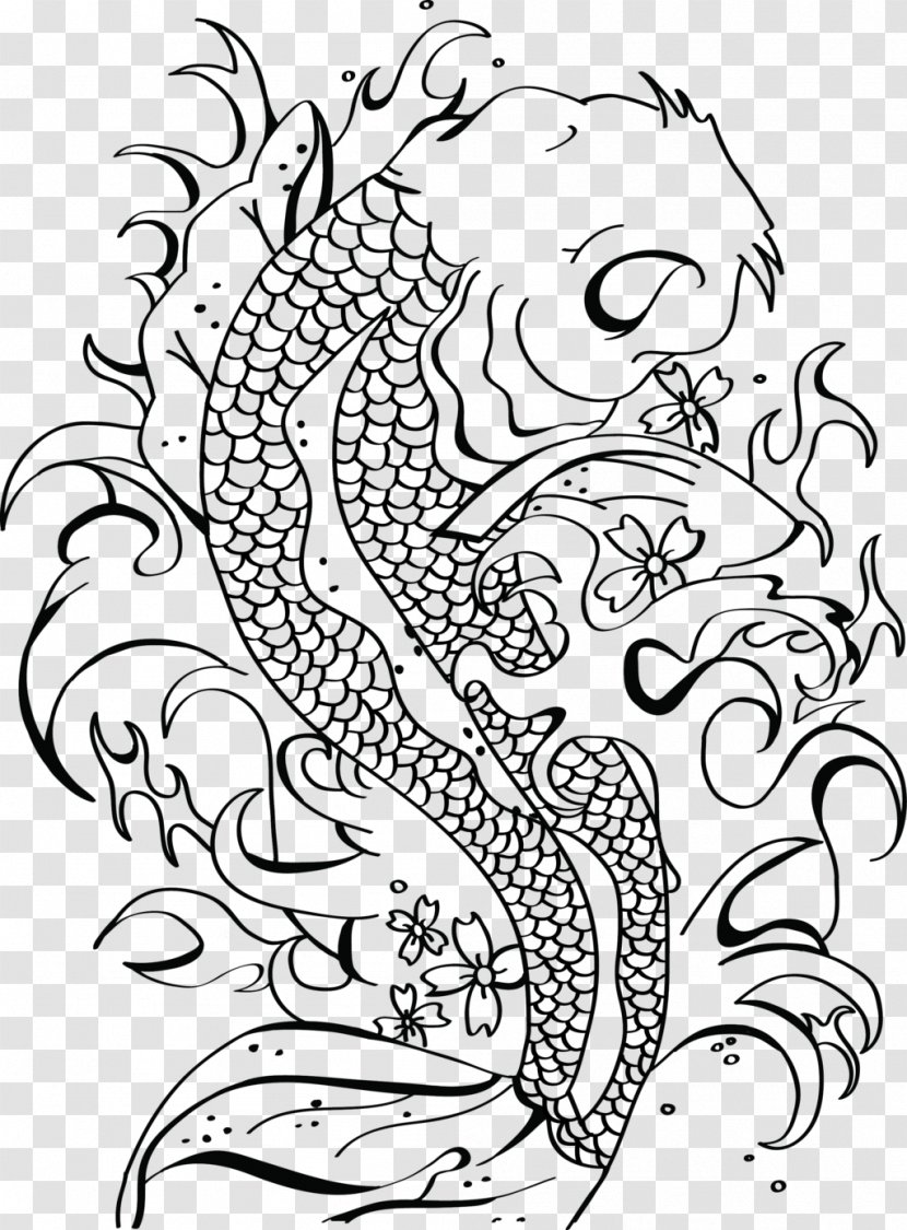 Butterfly Koi Black And White Art Pond - Tree - Fish Yin Yang Transparent PNG