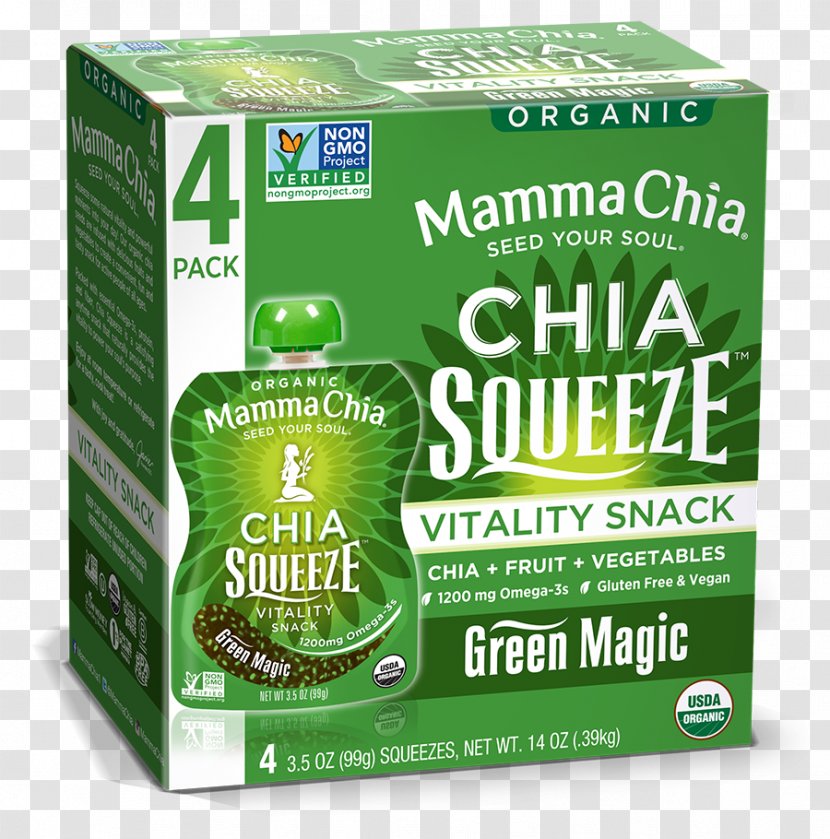 Organic Food Chia Seed Mamma LLC Snack - Gogo Squeez - Green Magic Transparent PNG